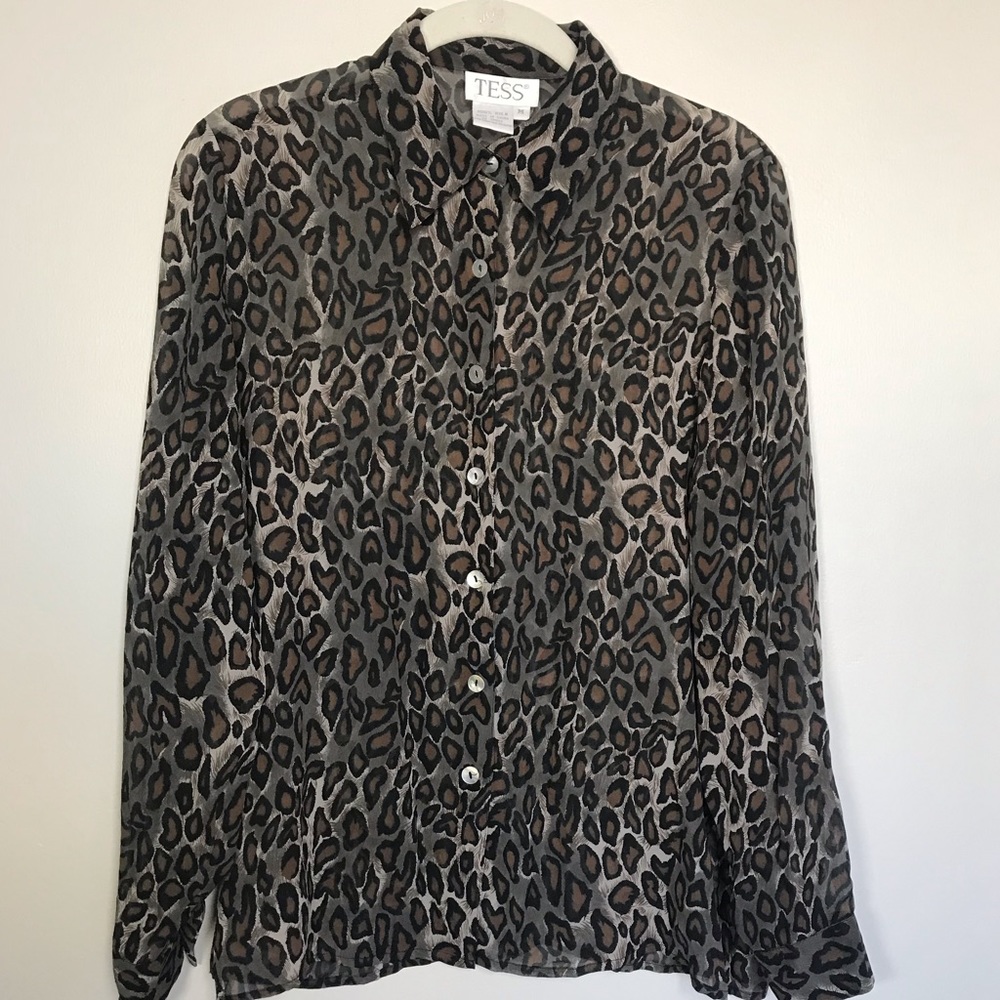 TESS Animal print Blouse 100%Silk Size M
